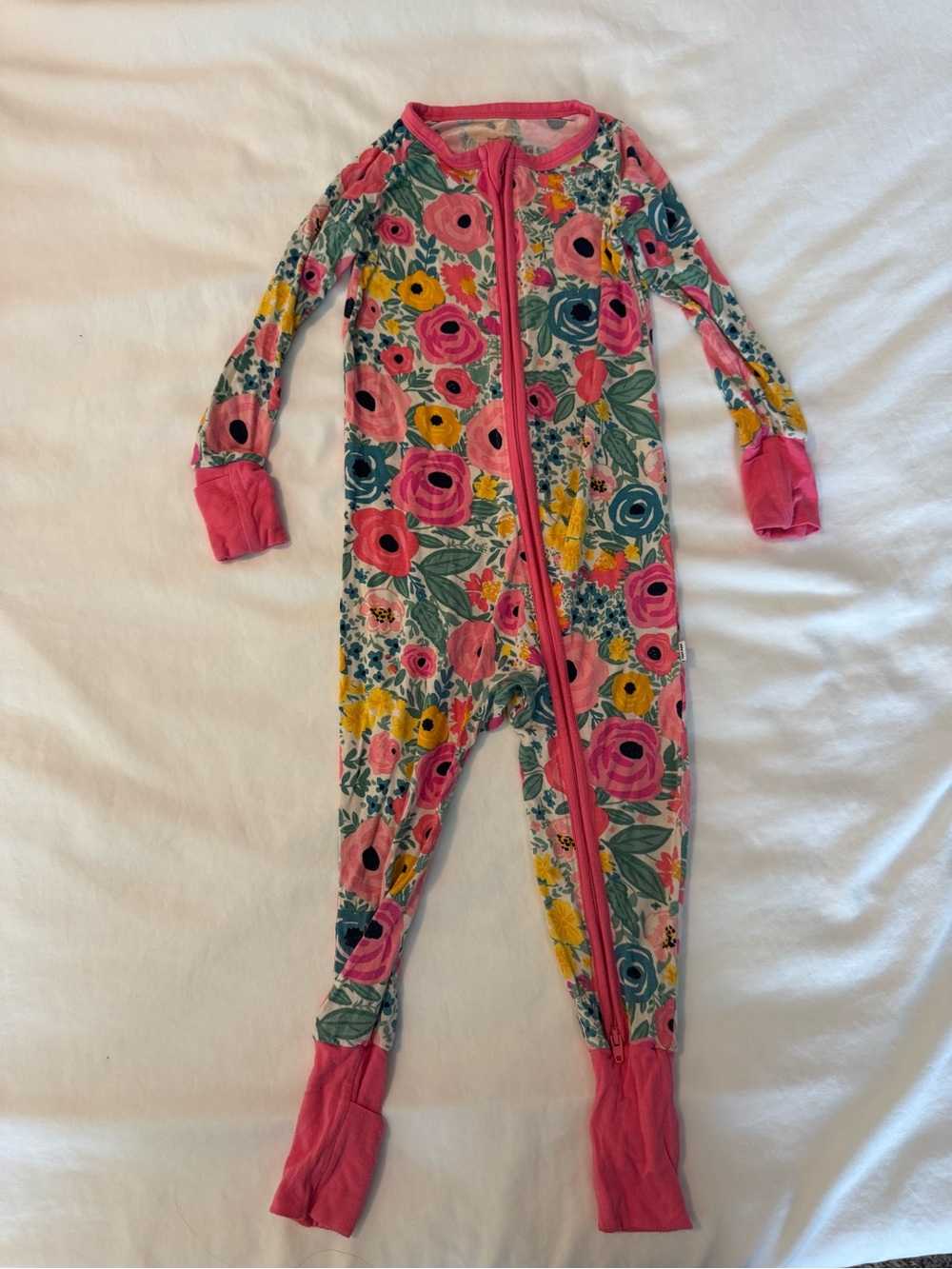Little Sleepies Pink Multicolor Floral Zip One-Piece Footie Pajamas